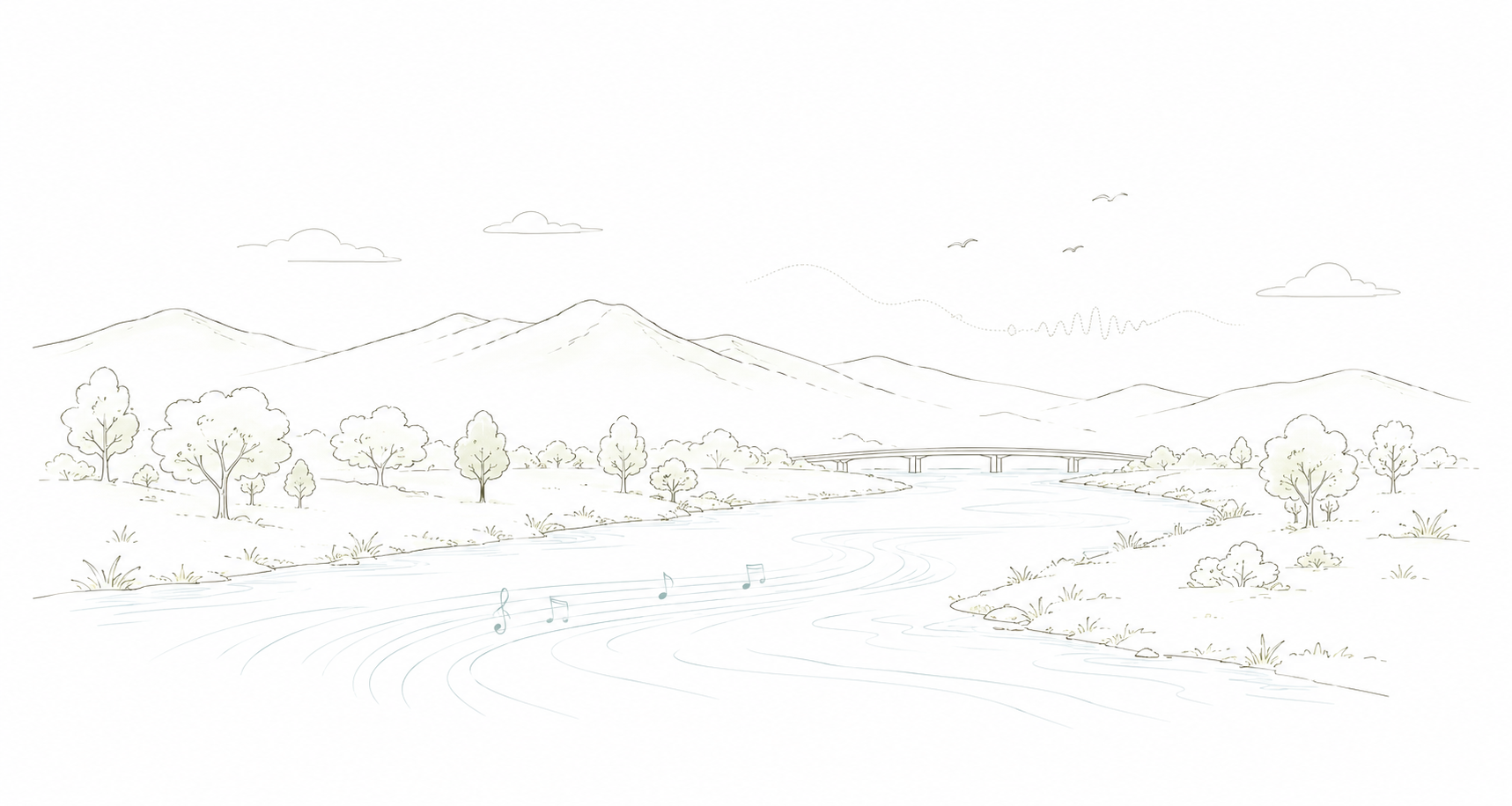 三田の山と川の線画